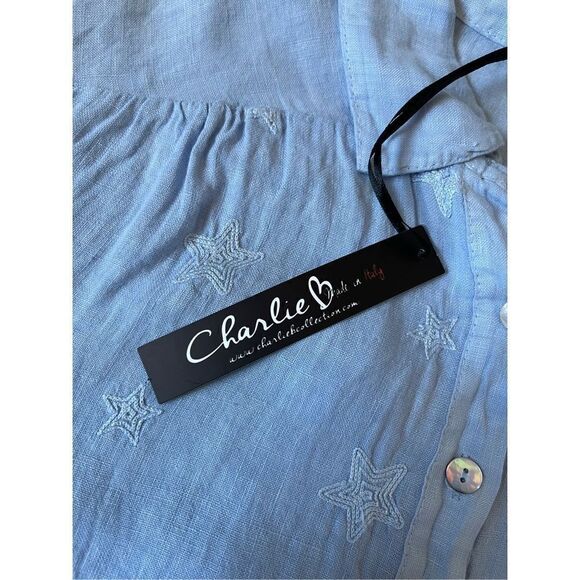 NWT Charlie B Linen Stars Embroidered Button Front Top size L - Picture 12 of 13